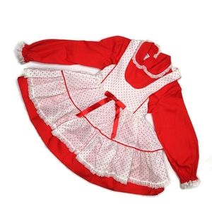 Mini world vintage red and white ruffle polka dot apron dress size 4t.